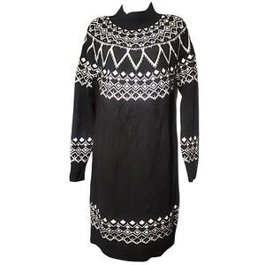 Ann Taylor Loft Womens Sweater Dress Black White Sz Med Midi Long Sleeve